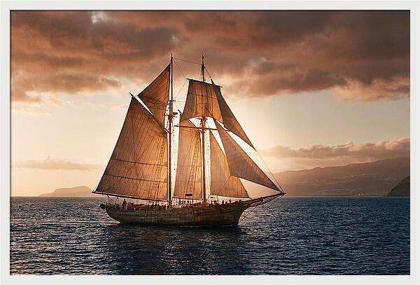 Wooden Sailboat Under Full Sail