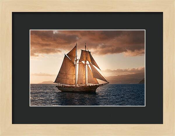 Wooden Sailboat Under Full Sail