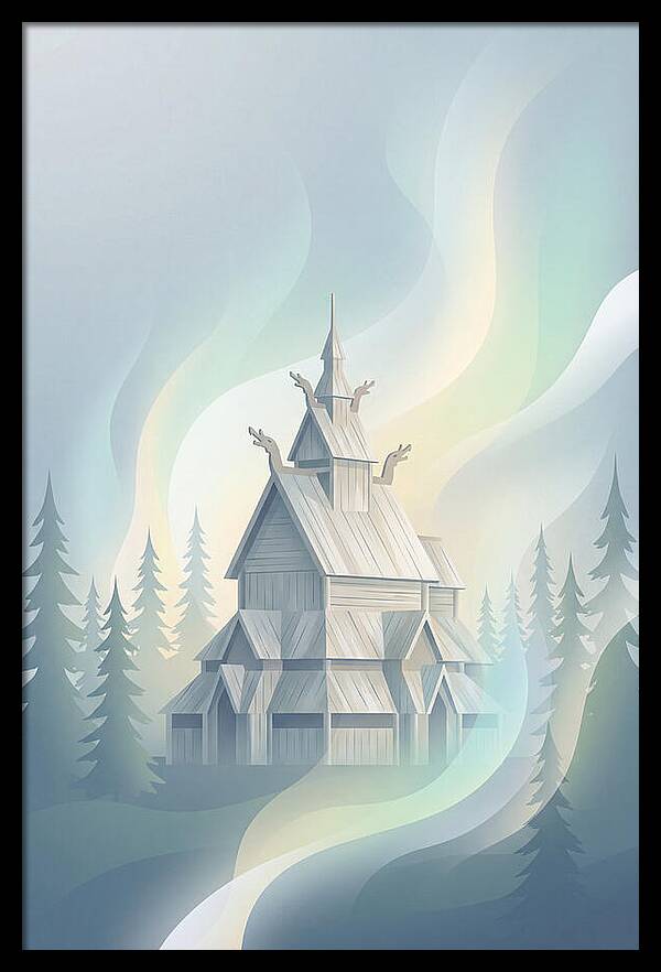 Wooden Stave Church In Mist