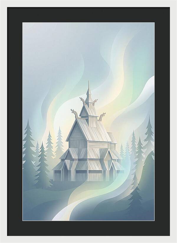 Wooden Stave Church In Mist