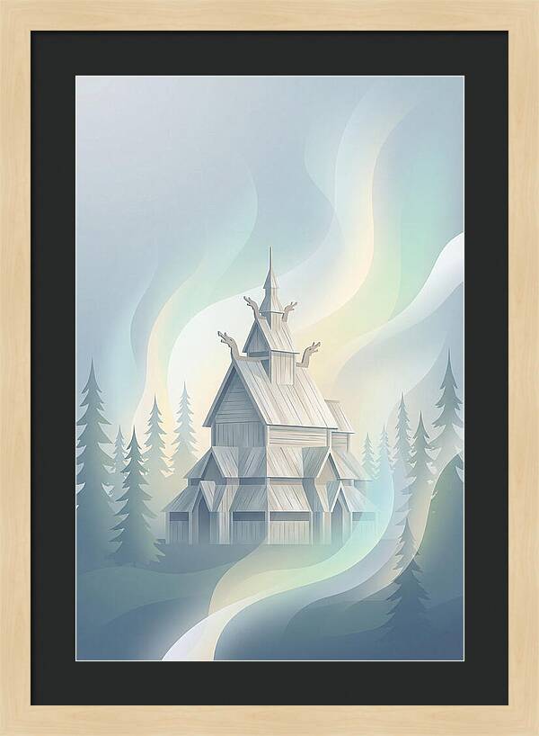 Wooden Stave Church In Mist