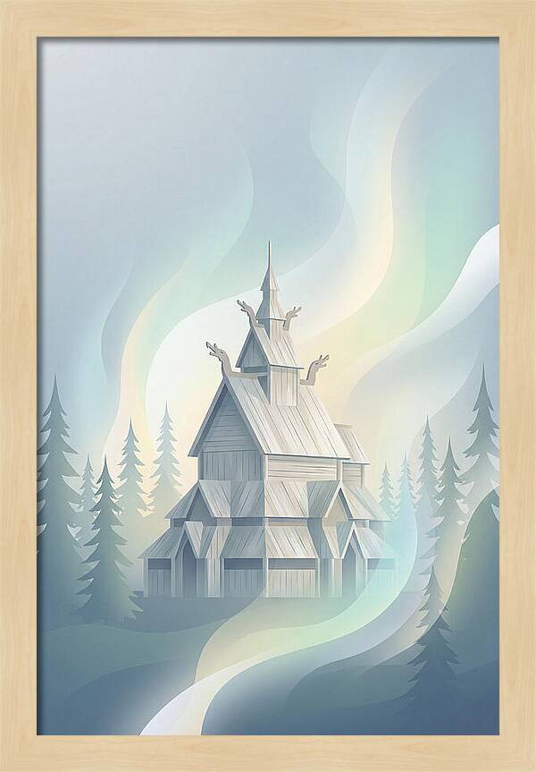 Wooden Stave Church In Mist