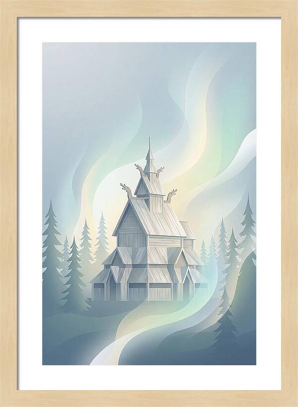 Wooden Stave Church In Mist