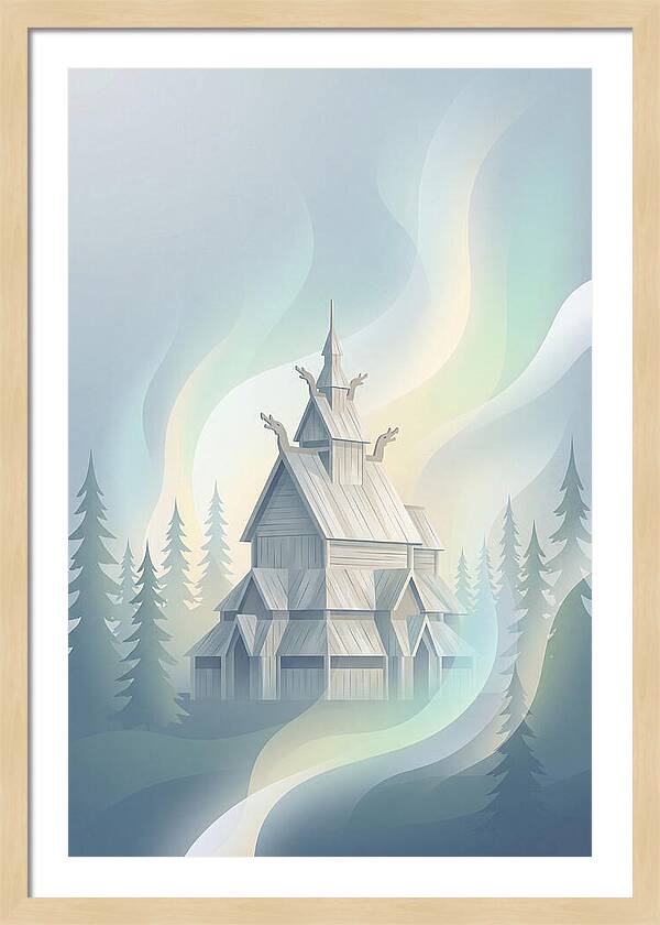 Wooden Stave Church In Mist