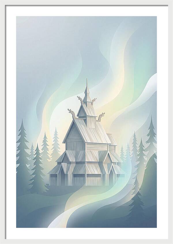 Wooden Stave Church In Mist