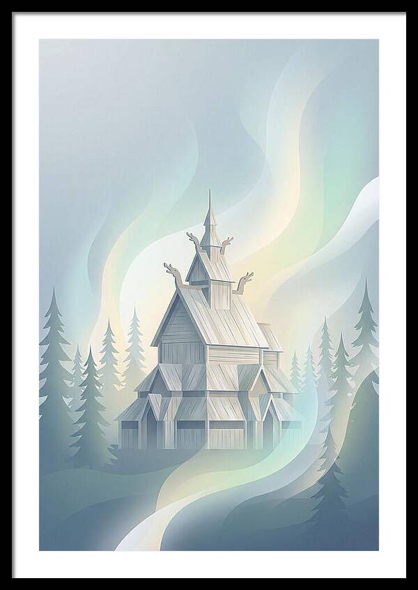 Wooden Stave Church In Mist