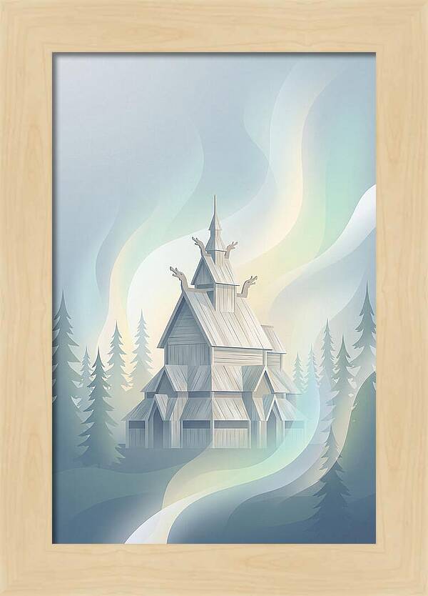 Wooden Stave Church In Mist