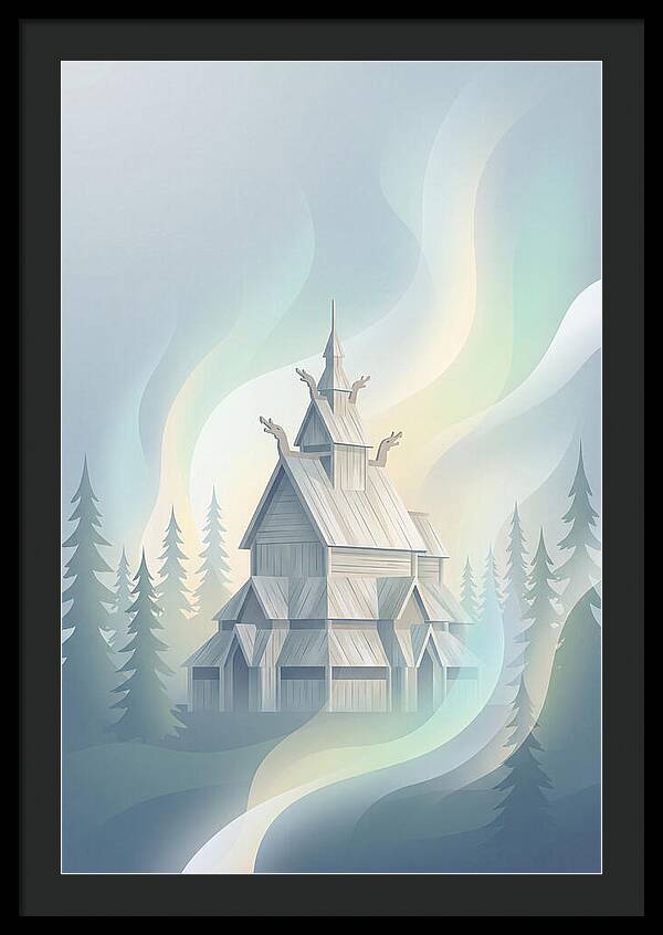 Wooden Stave Church In Mist