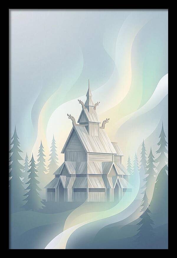 Wooden Stave Church In Mist