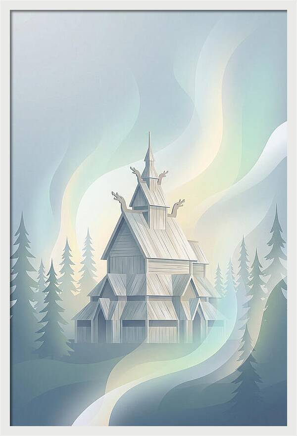 Wooden Stave Church In Mist