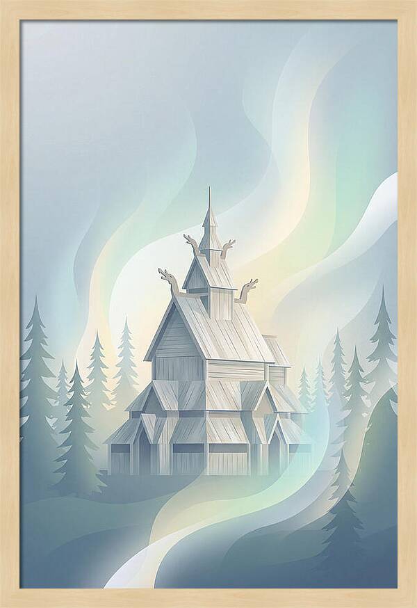 Wooden Stave Church In Mist