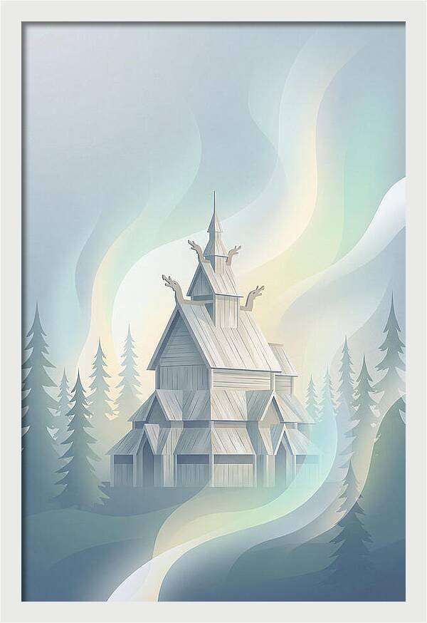 Wooden Stave Church In Mist