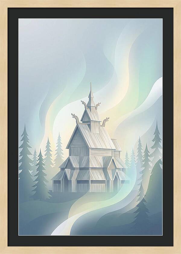 Wooden Stave Church In Mist