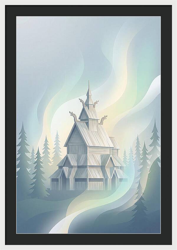 Wooden Stave Church In Mist