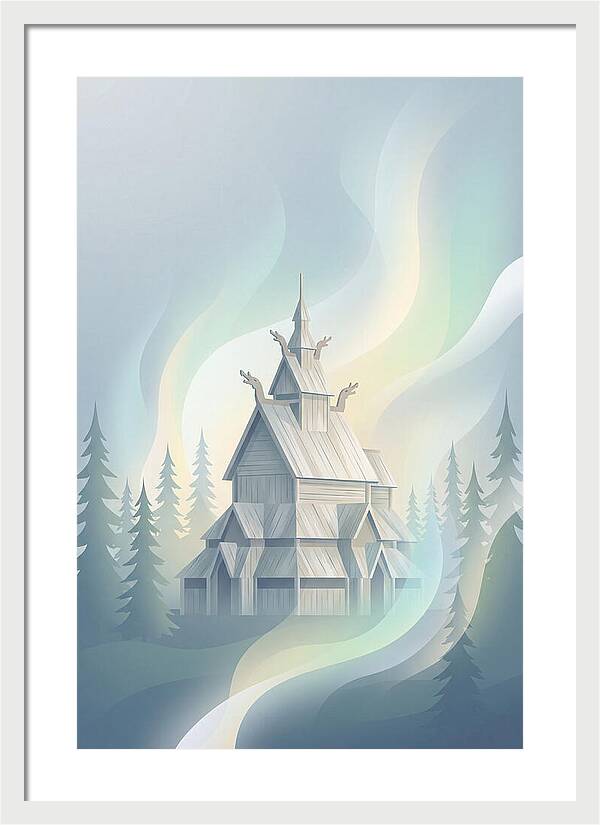 Wooden Stave Church In Mist