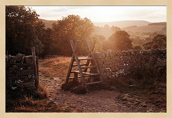 Wooden Stile At Sunset