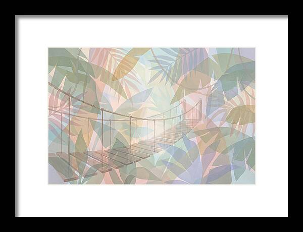 Wooden Suspension Bridge Through Tropical Forest