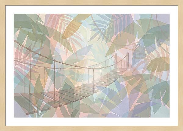 Wooden Suspension Bridge Through Tropical Forest