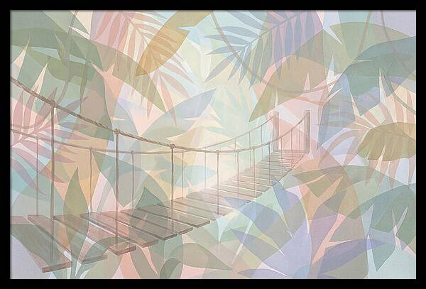 Wooden Suspension Bridge Through Tropical Forest