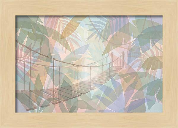 Wooden Suspension Bridge Through Tropical Forest