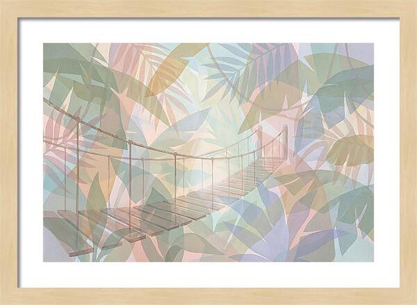 Wooden Suspension Bridge Through Tropical Forest