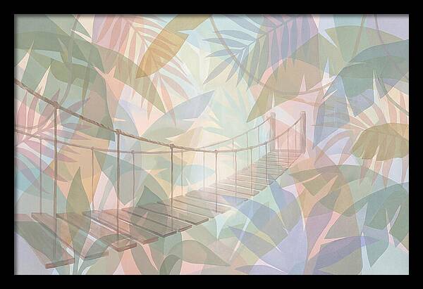 Wooden Suspension Bridge Through Tropical Forest