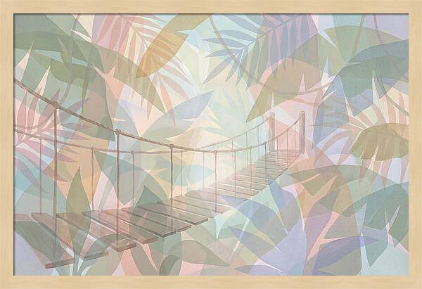 Wooden Suspension Bridge Through Tropical Forest