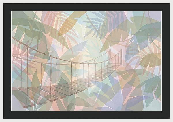 Wooden Suspension Bridge Through Tropical Forest