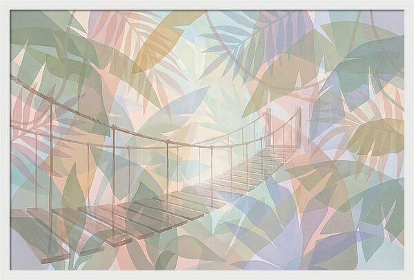 Wooden Suspension Bridge Through Tropical Forest