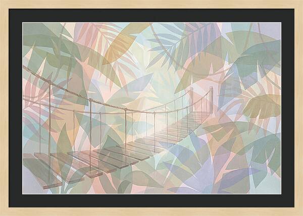 Wooden Suspension Bridge Through Tropical Forest
