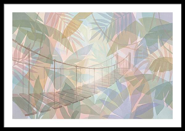 Wooden Suspension Bridge Through Tropical Forest