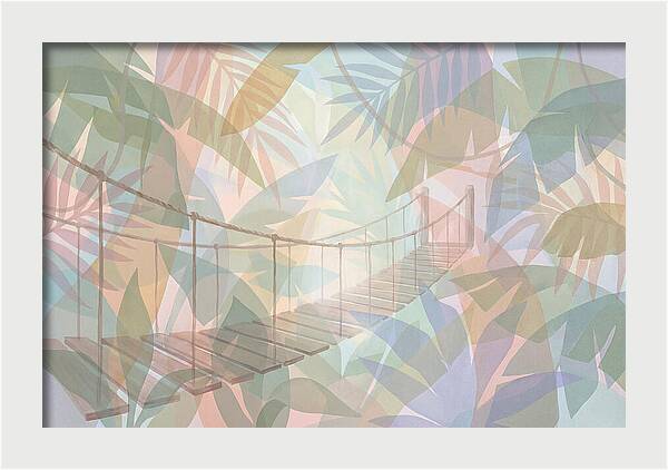 Wooden Suspension Bridge Through Tropical Forest