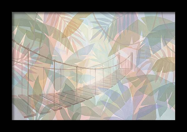 Wooden Suspension Bridge Through Tropical Forest