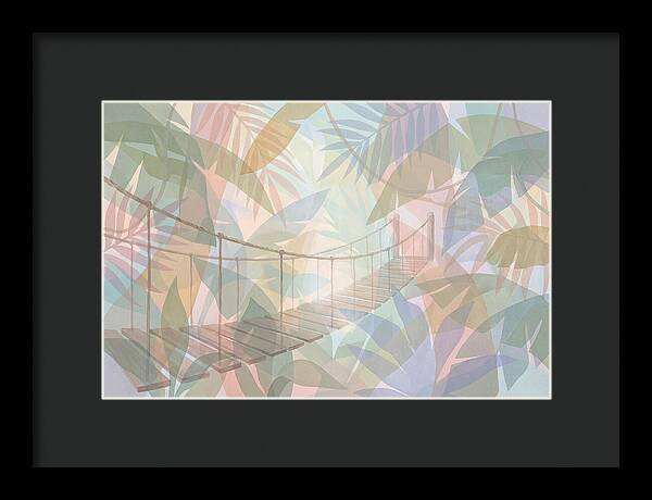 Wooden Suspension Bridge Through Tropical Forest