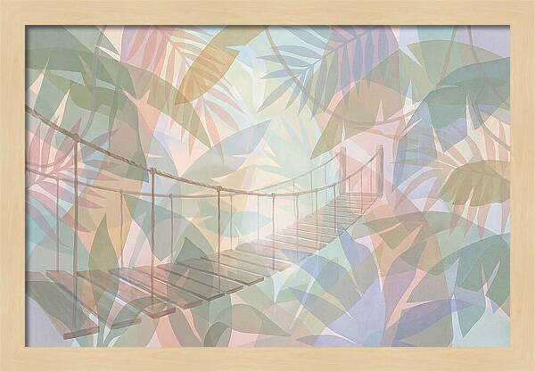 Wooden Suspension Bridge Through Tropical Forest