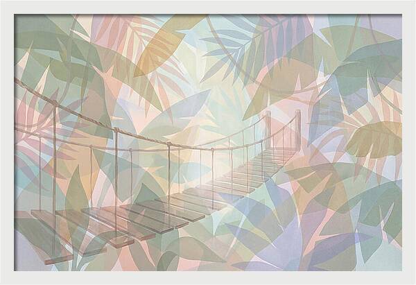 Wooden Suspension Bridge Through Tropical Forest