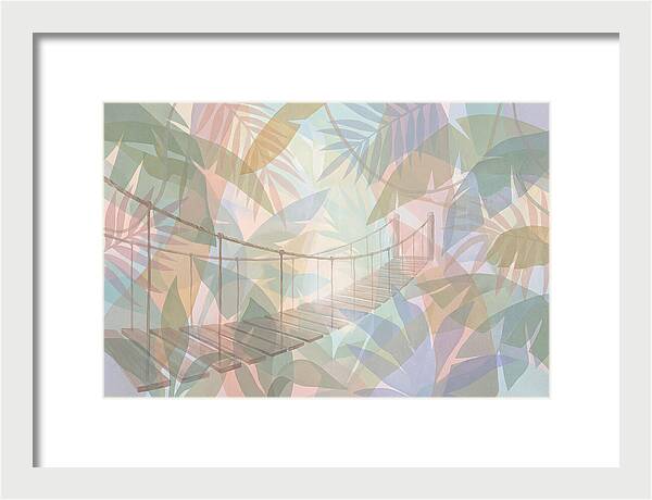 Wooden Suspension Bridge Through Tropical Forest