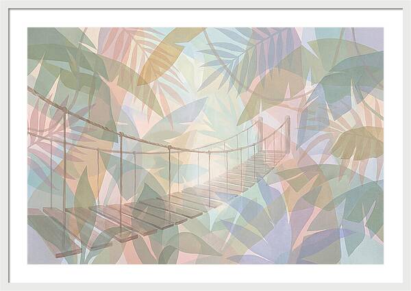 Wooden Suspension Bridge Through Tropical Forest