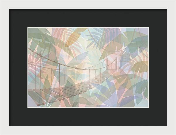 Wooden Suspension Bridge Through Tropical Forest