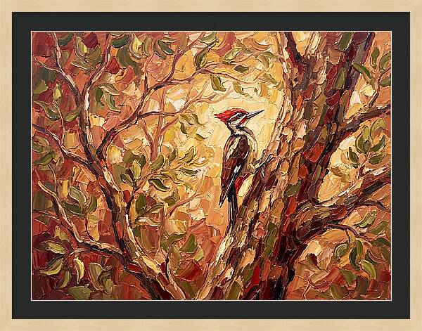 Woodpecker Among Golden Leaves