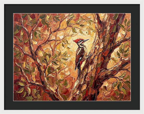 Woodpecker Among Golden Leaves