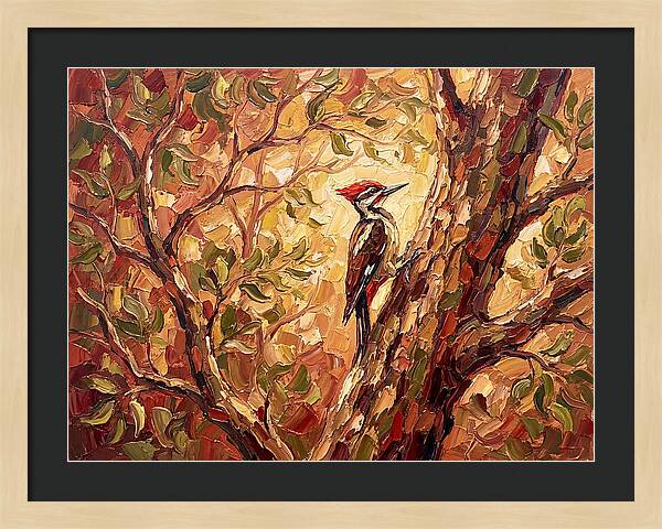 Woodpecker Among Golden Leaves