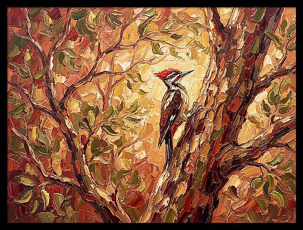Woodpecker Among Golden Leaves