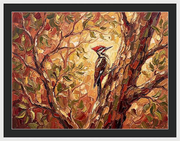 Woodpecker Among Golden Leaves