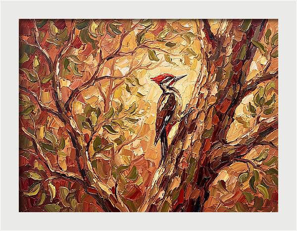 Woodpecker Among Golden Leaves
