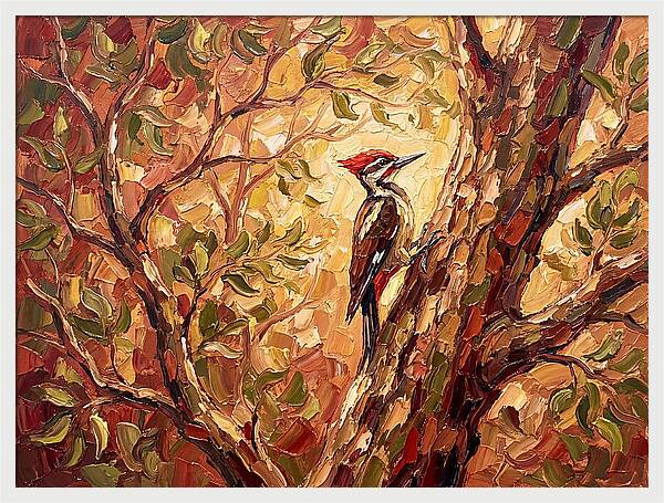 Woodpecker Among Golden Leaves