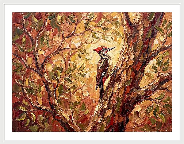Woodpecker Among Golden Leaves