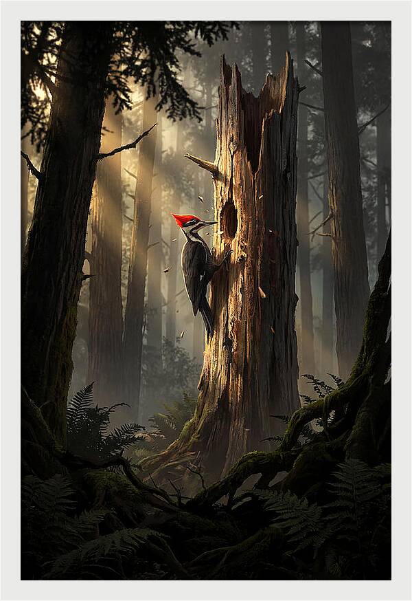 Woodpecker Drumming In The Forest