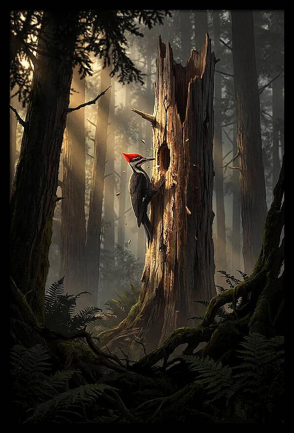 Woodpecker Drumming In The Forest
