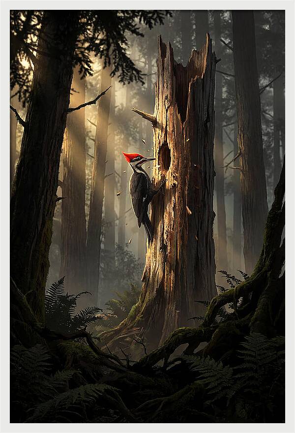 Woodpecker Drumming In The Forest
